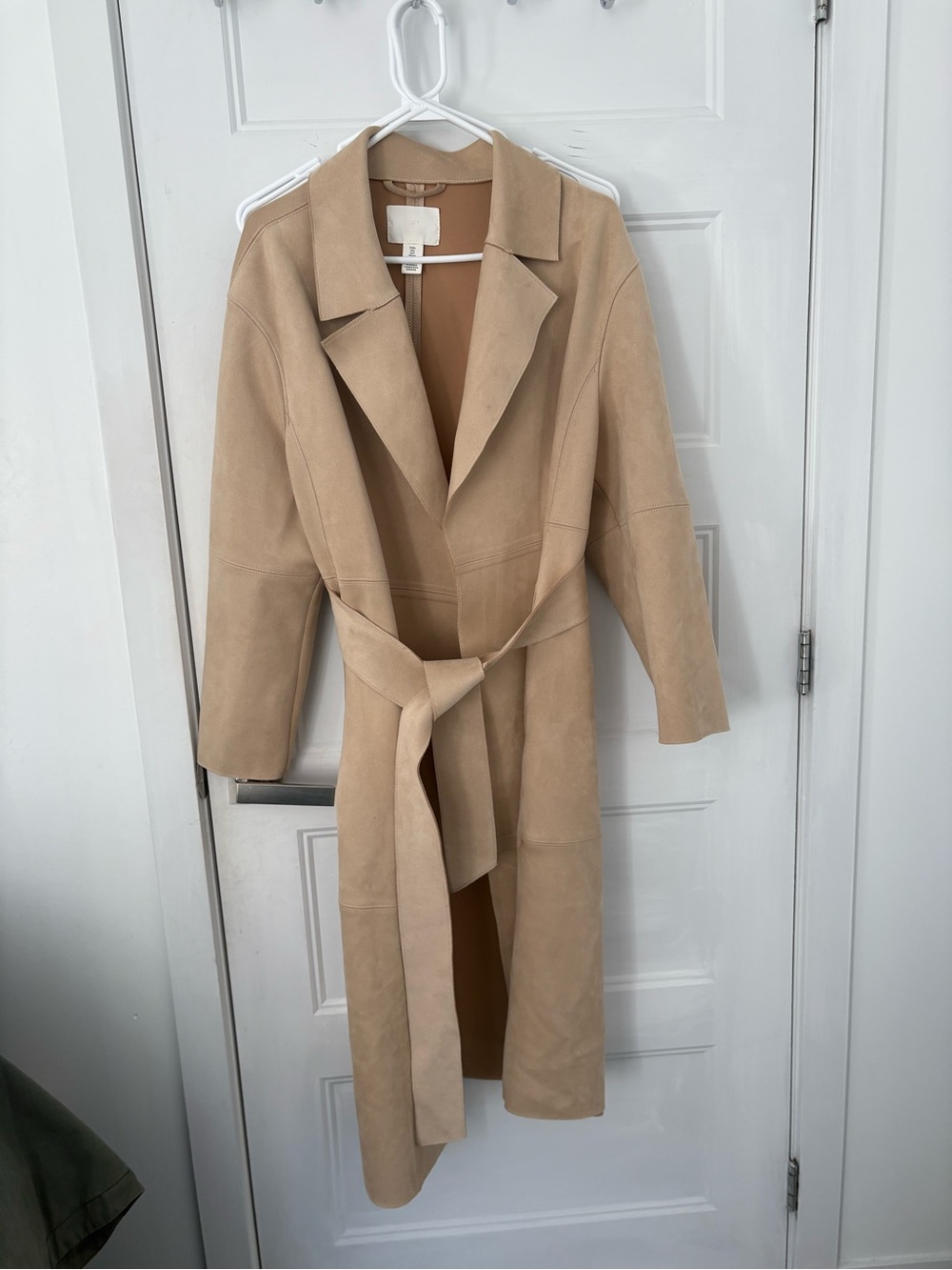 H&M Beige Suede Tie-Waist Trench Coat